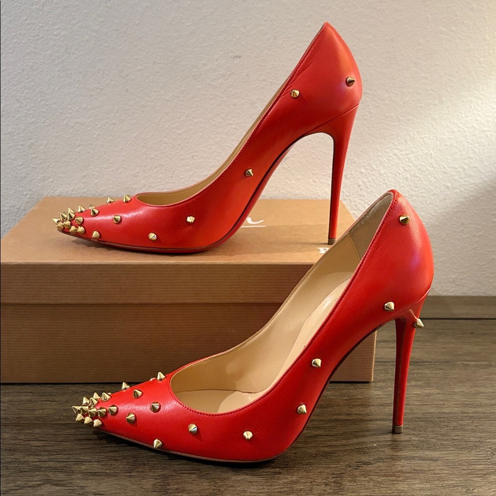 EUC [Christian Louboutin] Degraspike Red Stiletto Heels Pumps Women’s 37 / US 7 - Picture 6 of 16